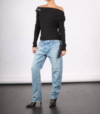 A.W.A.K.E. Mode - Off Shoulder Sweater With Spoon Brooch
