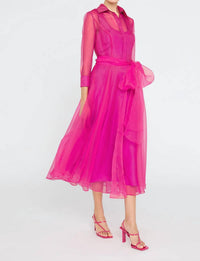 THEIA Starlette Organza Shirt Dress in sunset fuchsia - women's dress - alternate view