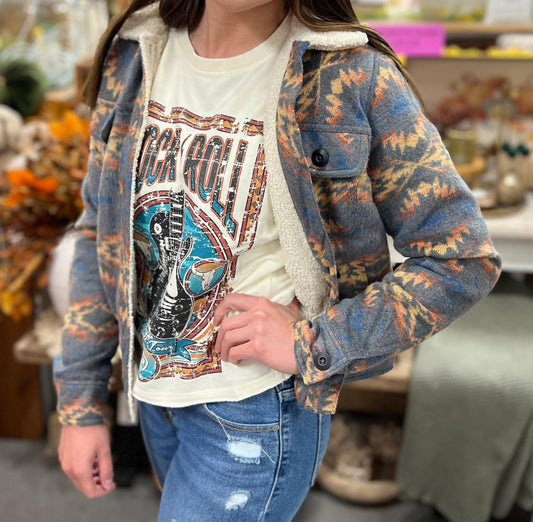 Rock & Roll Denim - Women's Aztec Short Pockets Sherpa Jacket