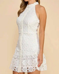 Baby Pink - Women's Sadie Floral High Neck Mini Dress