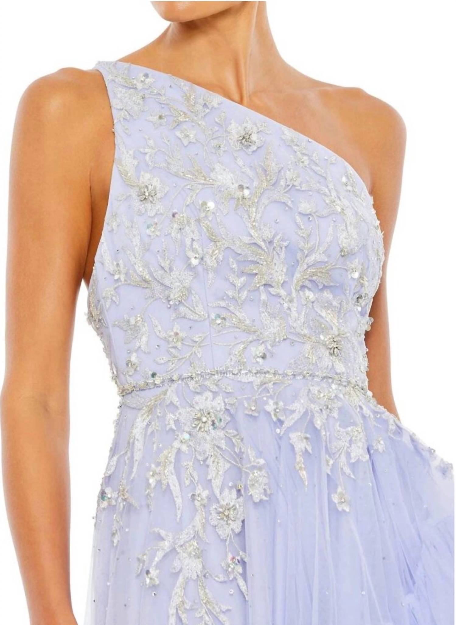 MAC DUGGAL One Shoulder Embellished Hi Low Gown in periwinkle - women's dress - alternate view
