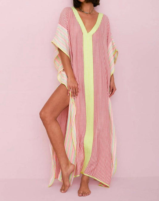 Pitusa - Contrast Striped Thobe Kaftan Maxi Dress