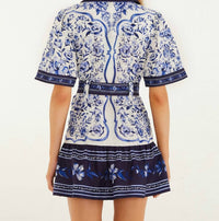 Farm Rio - Porcelain Garden Linen Mini Dress