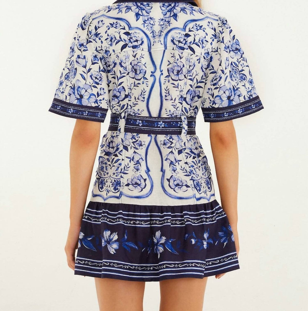 Farm Rio - Porcelain Garden Linen Mini Dress