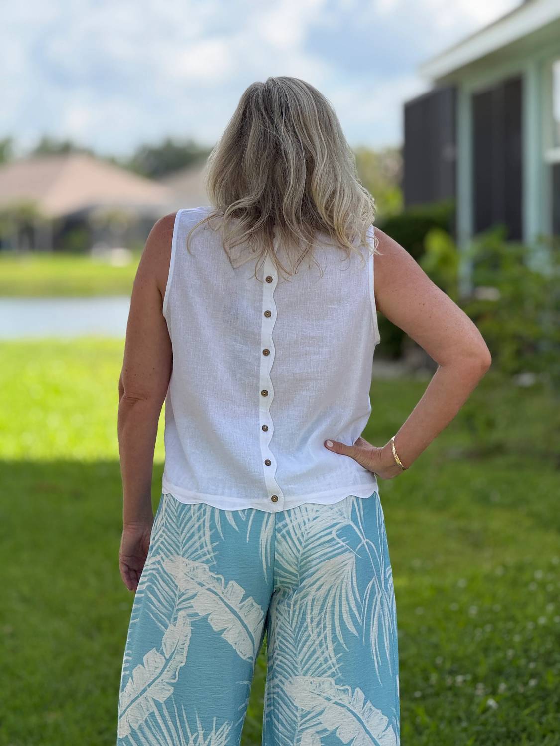Charlie B - Linen Blend Scalloped Top