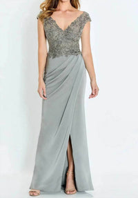 Montage By Mon Cheri - Cap Sleeve Evening Gown with Slit