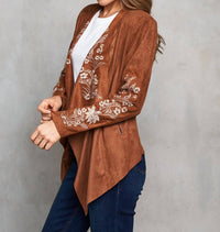 Paparazzi - Faux Suede Embroidered Open Front Short Jacket