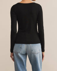 Z Supply Second Skin Scoop Neck Top in black 2 - women's long sleeve top - view 4