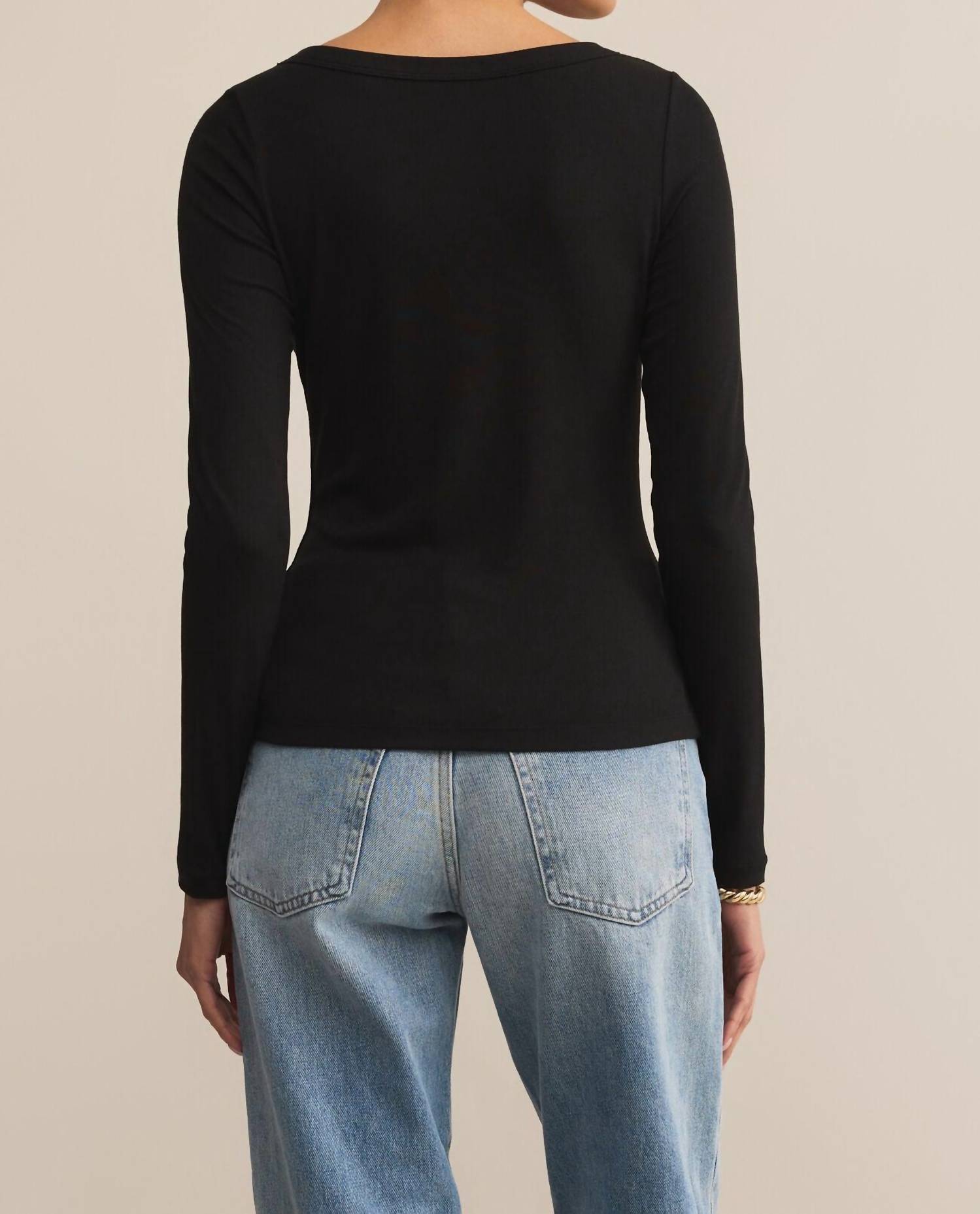 Z Supply Second Skin Scoop Neck Top in black 2 - women's long sleeve top - view 4