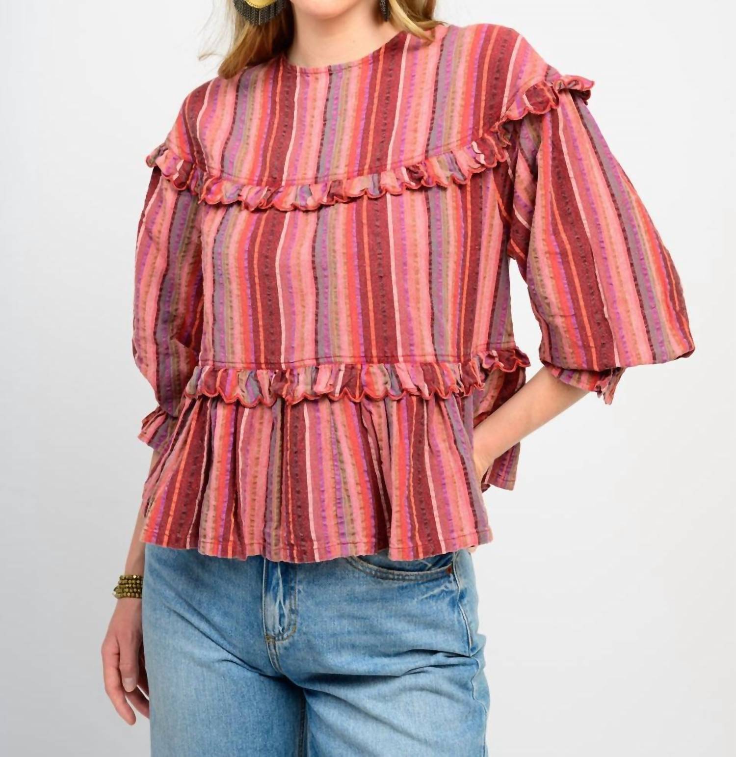 Ivy Jane - Striped Ruffles Tier Top