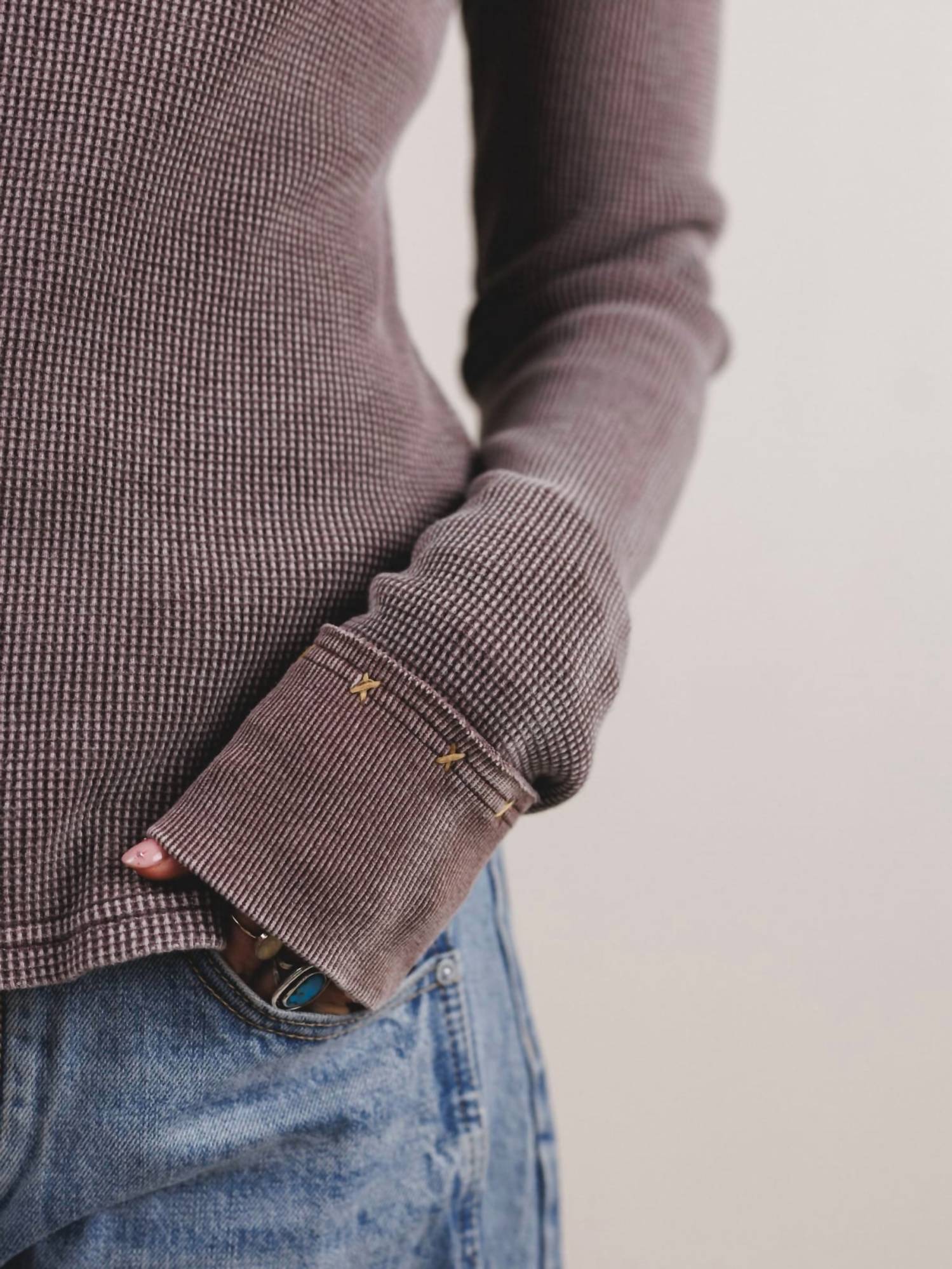 Easel - Embroidered Neck Thermal Top