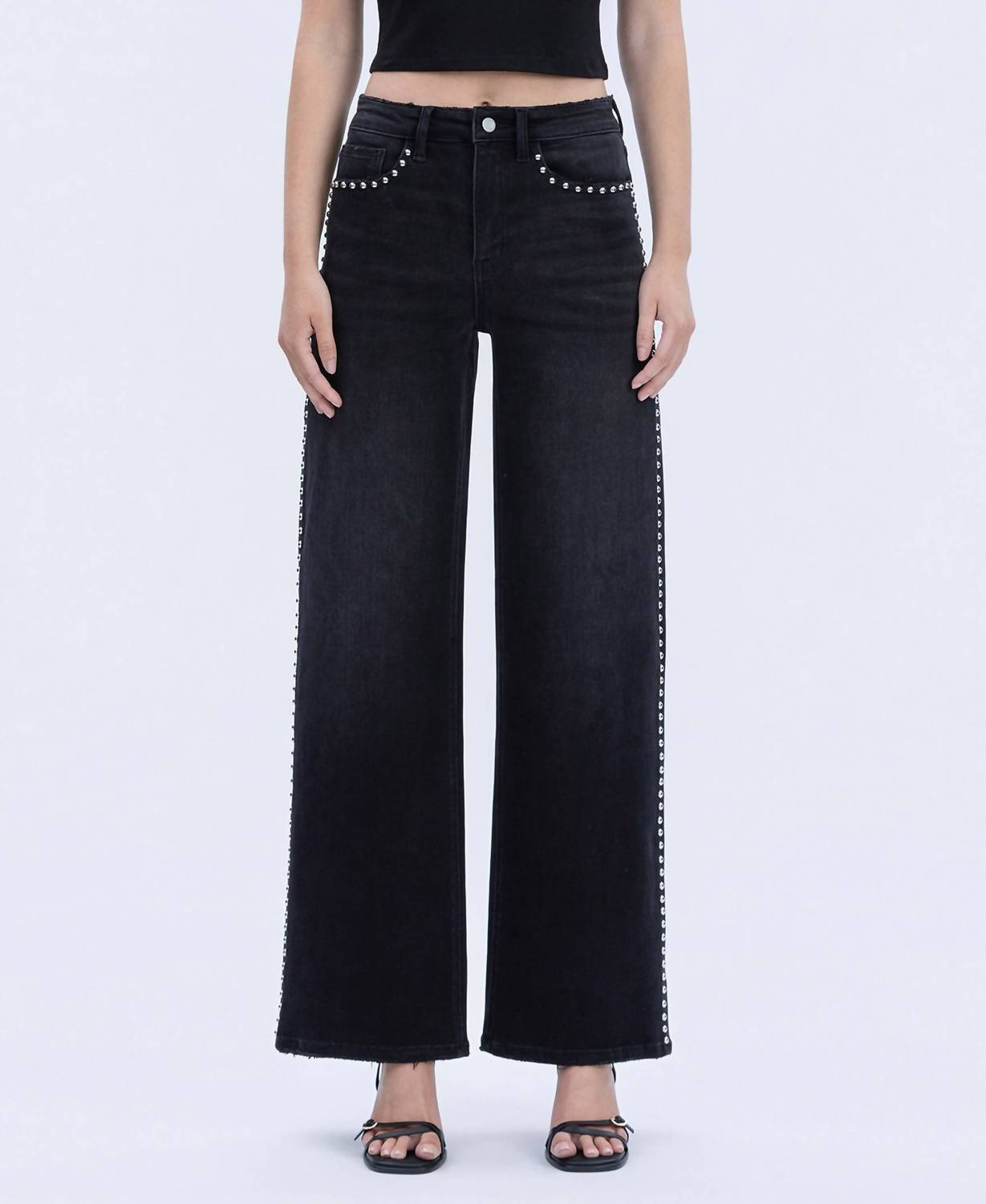 Vervet By Flying Monkey - High Rise Silver Dome Nail Head Jeans