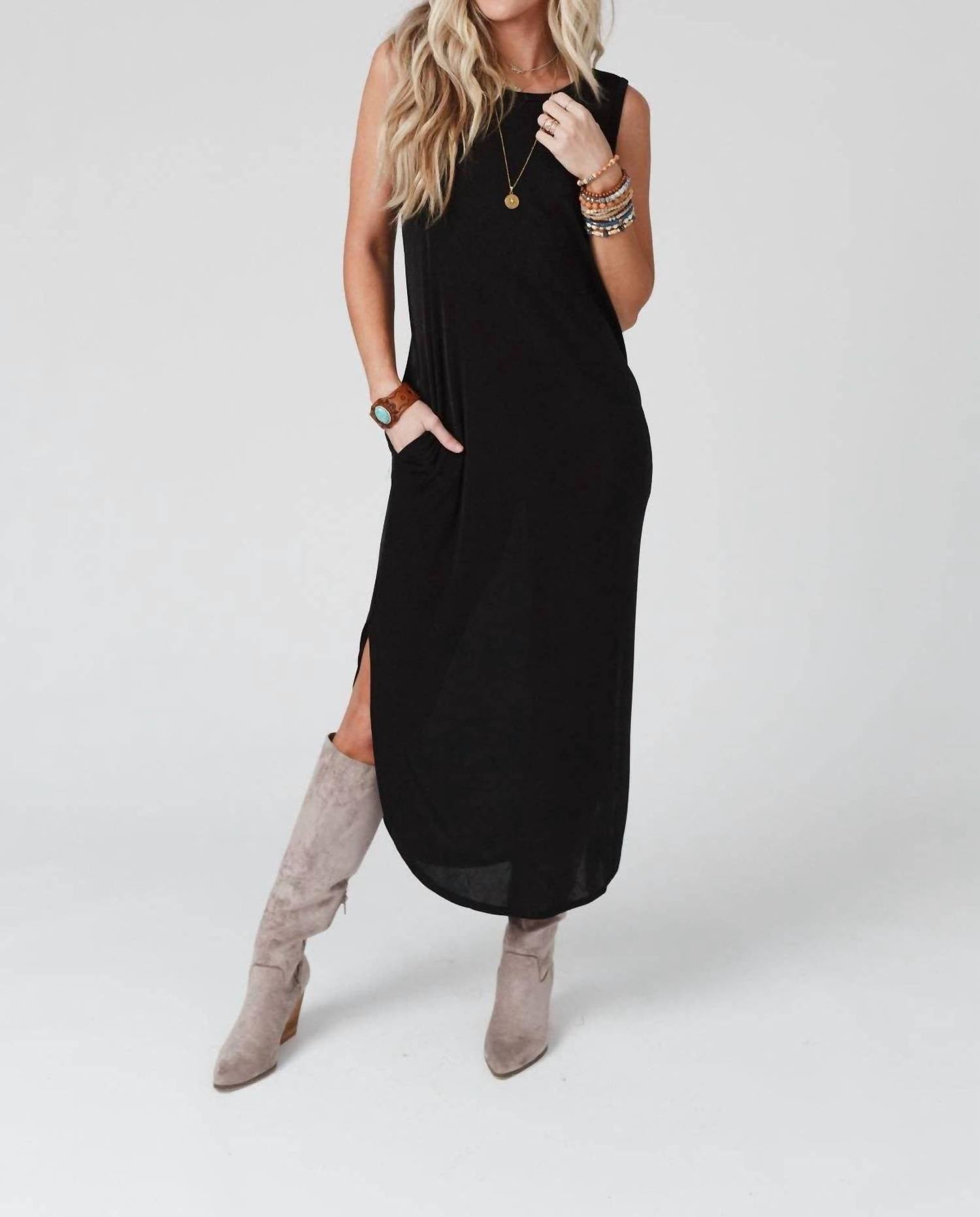 Three Bird Nest - Cassie Sleeveless Pocket Slinky Maxi Dress