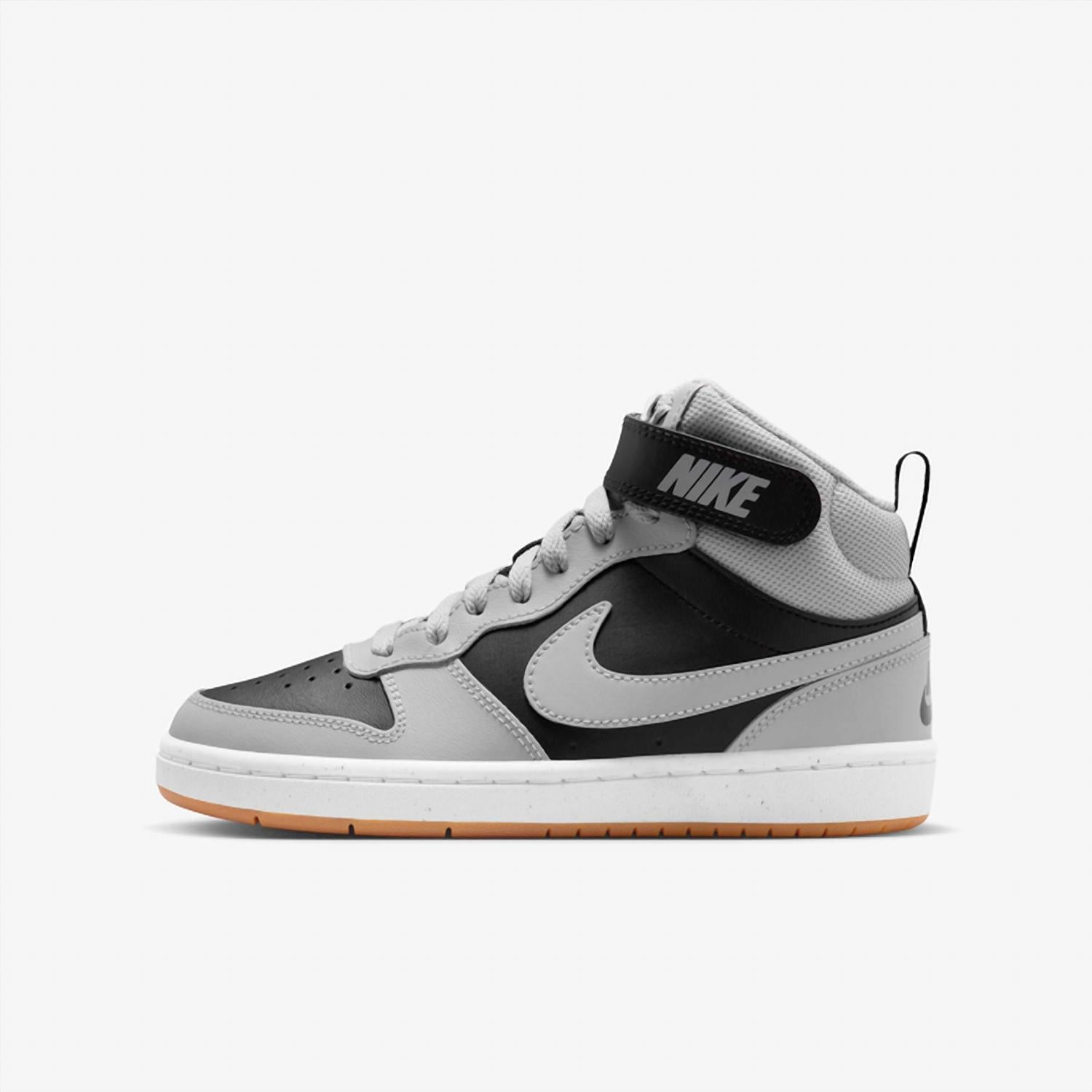 NIKE Big Kid's Court Borough Mid 2 Shoe in black white gum medium brown light smoke grey - kids' sneaker - alternate view