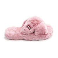 HUNTER Women's Faux Fur Flatform Crossover Slides in azalea pink - women's shoe - alternate view