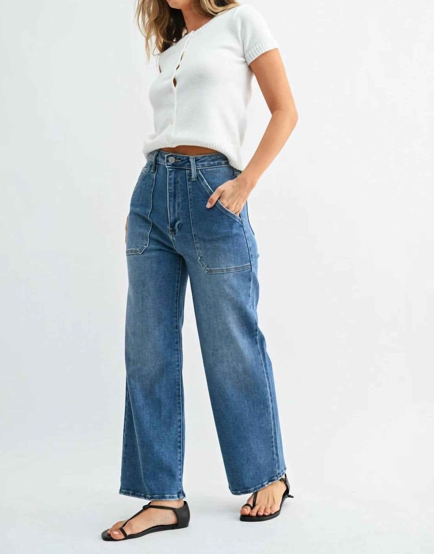 Just Black Denim - High Rise Cargo Pocket Wide Leg Jeans