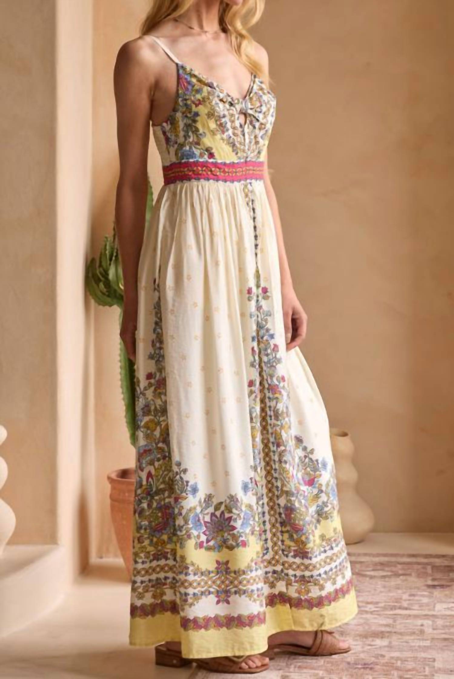 Skies Are Blue - Sleeveless Border Print Midi Dress