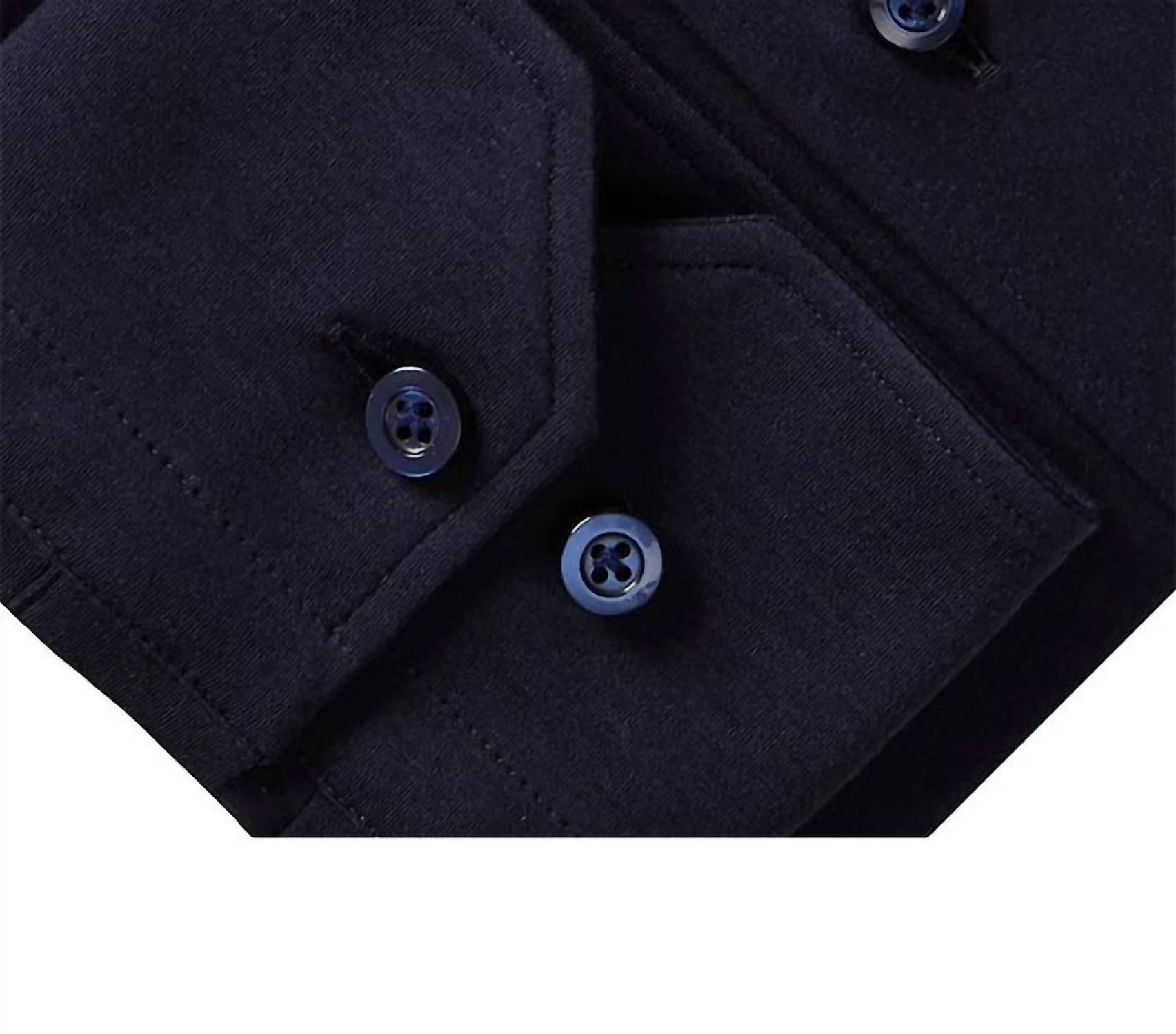 Emanuel Berg Men's Modern 4flex Stretch Knit Shirt in navy solid - men's long sleeve top - alternate view