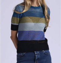 Minnie Rose - Plaited Mesh Stripe Short Sleeve Crew Top