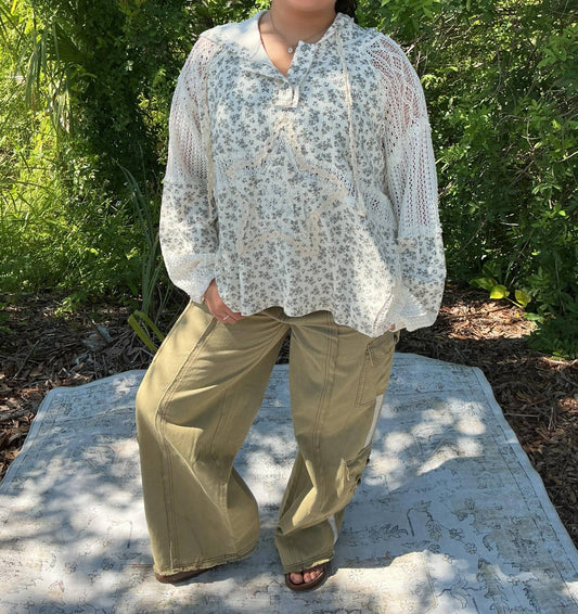 Pol - Fringe Front Jean With Crochet Lace Detail