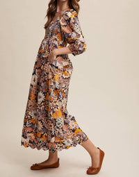 Listicle - Floral Smocked Puff Sleeve Maxi Dress