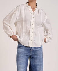 ELAN Gauze Button Up Shirt in white - women's shirt