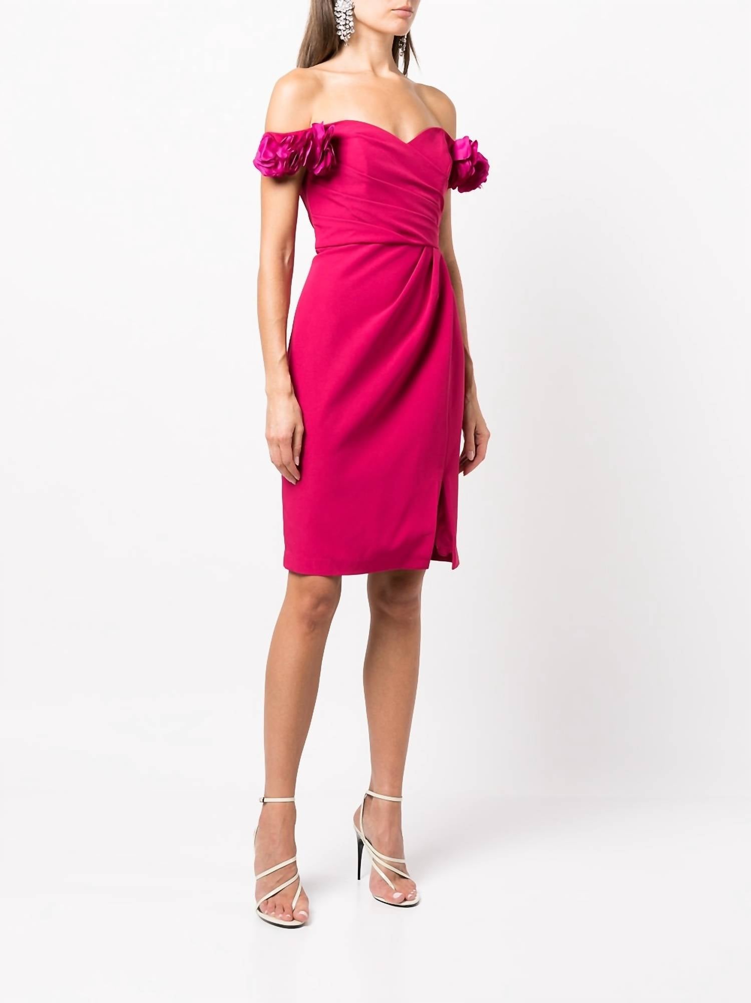 OFF SHOULDER DRAPED COCKTAIL DRESS