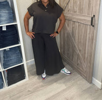 Ces Femme - Distressed Top And Wide Leg Pants Matching Set