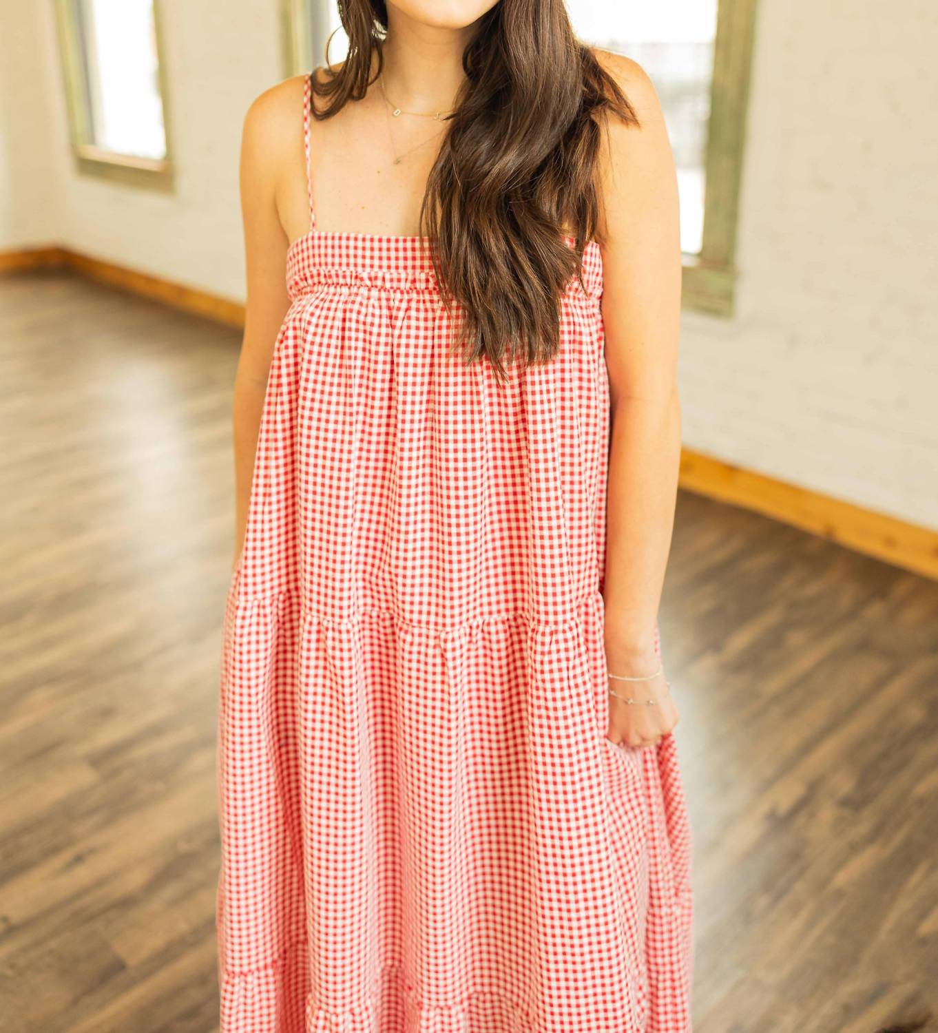 Peach Love - Brenda Gingham Maxi Dress