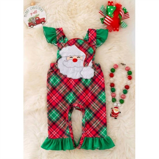 Kidscharm - Girls Santa Plaid Ruffle Santa Applique Jumper