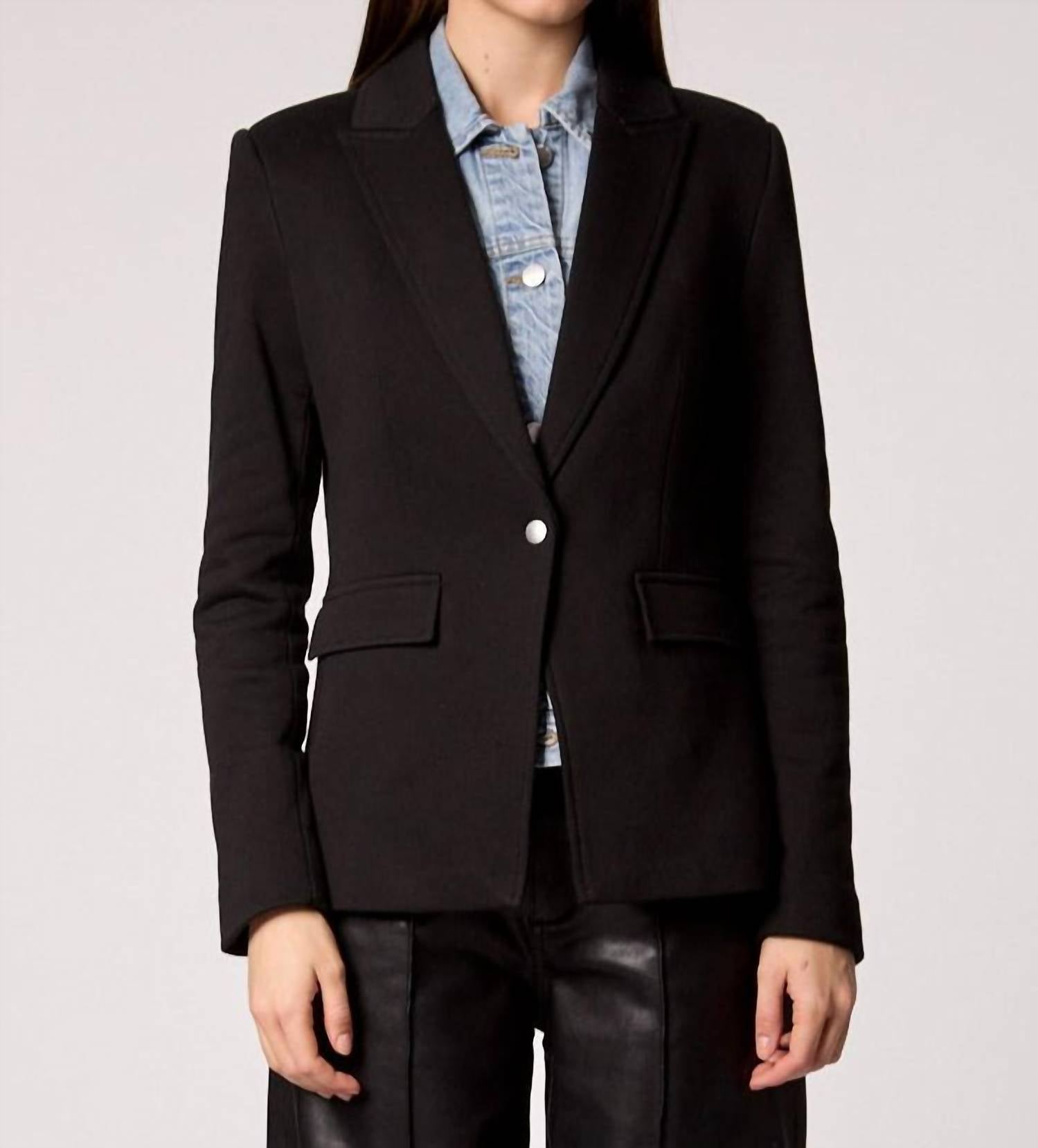 BLUE REVIVAL Helen Blazer in black med wash denim insert - women's jacket