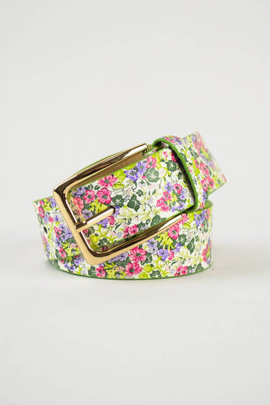 Leto - Women's Boho Chic Floral Vegan Leather Adjustable Belt Green