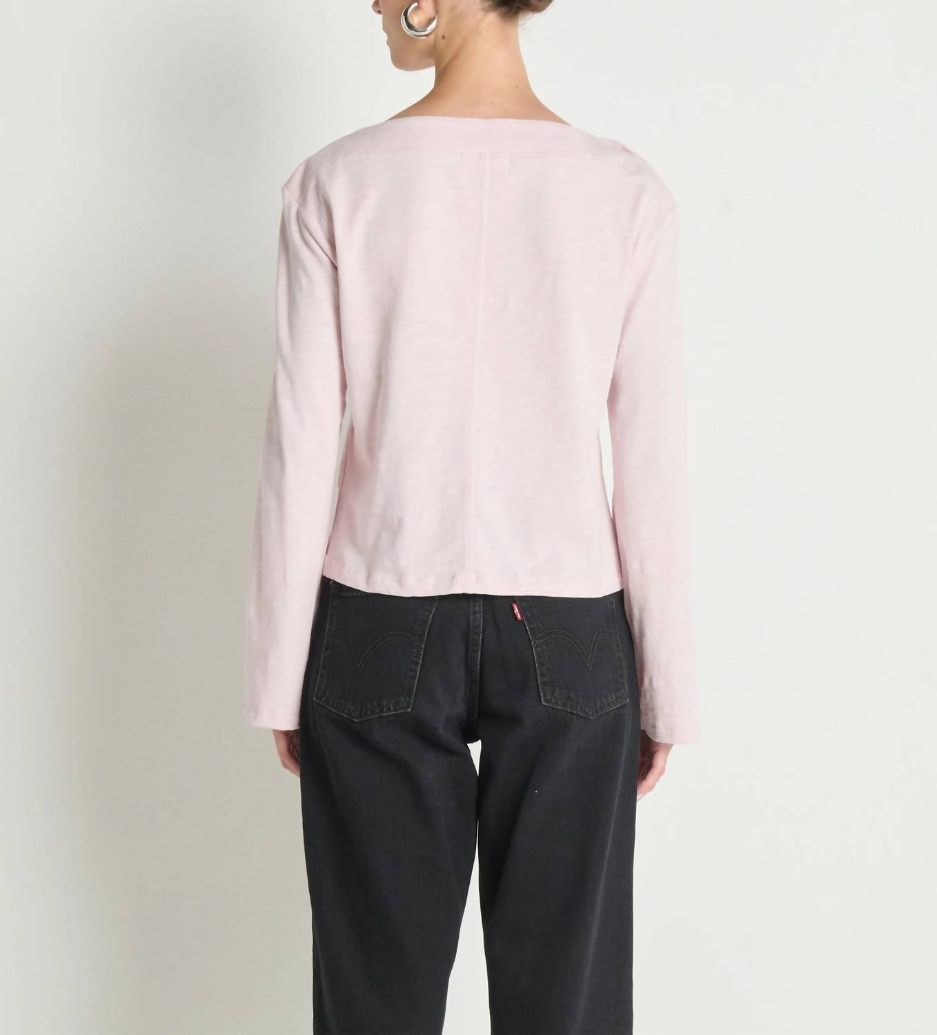 Nation LTD Rochelle Boatneck Tee in blush - women's long sleeve top - detail view
