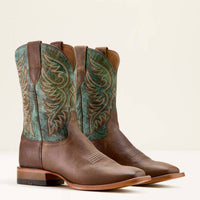 ARIAT Men's Wiley Square Toe Cowboy Boot - Medium in totally tan roaring turquoise - men's boots - detail view