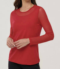 Anatomie Kim Mesh-Sleeve Top in atomic red - women's long sleeve top - detail view