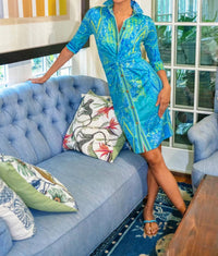 GRETCHEN SCOTT Twist & Shout Grand Bazaar Dress in aqua perwinkle lime - women's dress