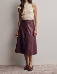 Forte - Faux Leather A-line Midi Skirt