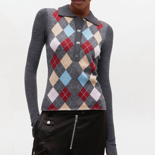 Ganni - Fine Merino Jacquard Polo