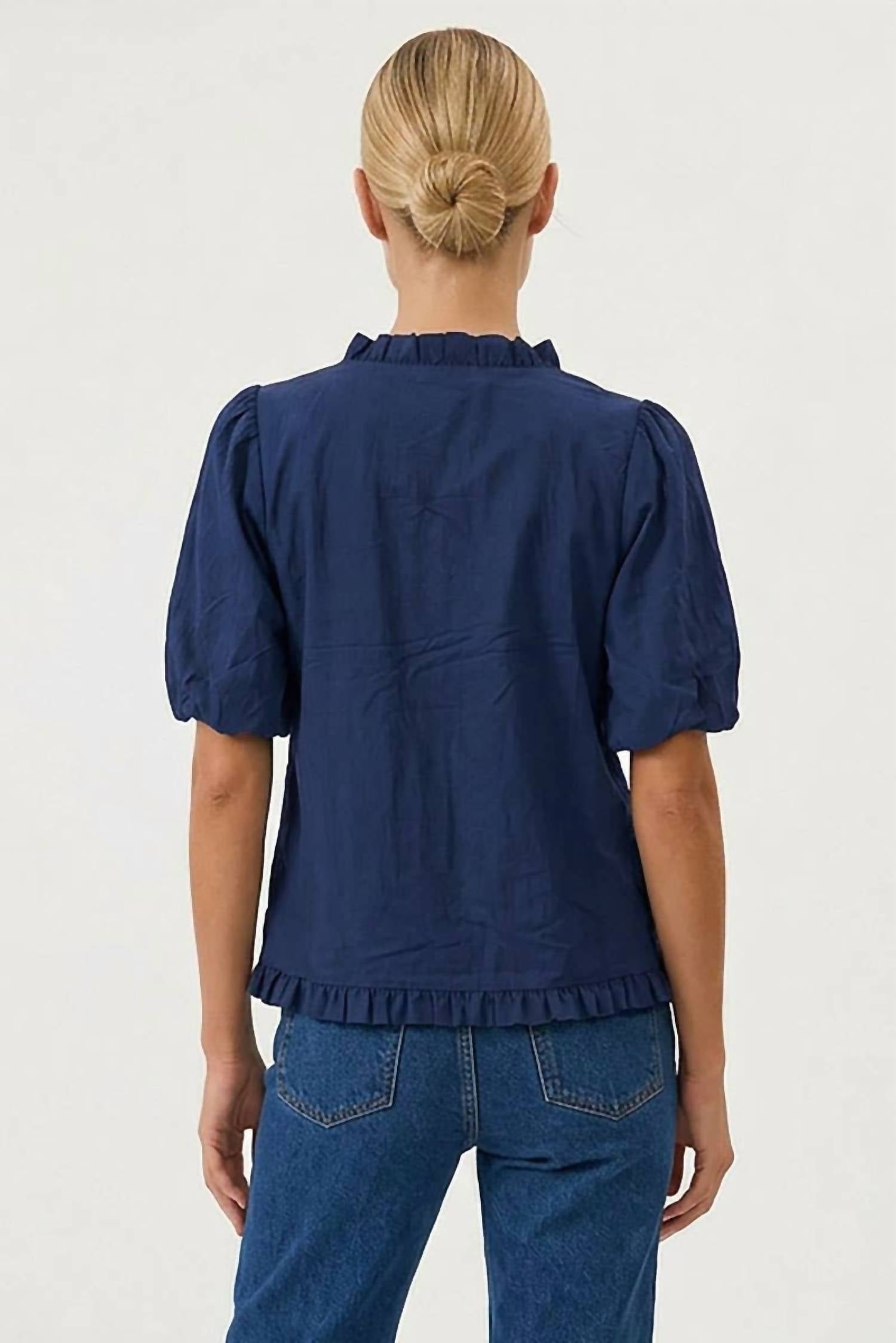 Naked Zebra - Ruffle Detail Bubble Sleeve Top