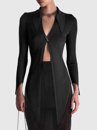 Grace Ling - Women's Angular Ribbed Knit Cardigan