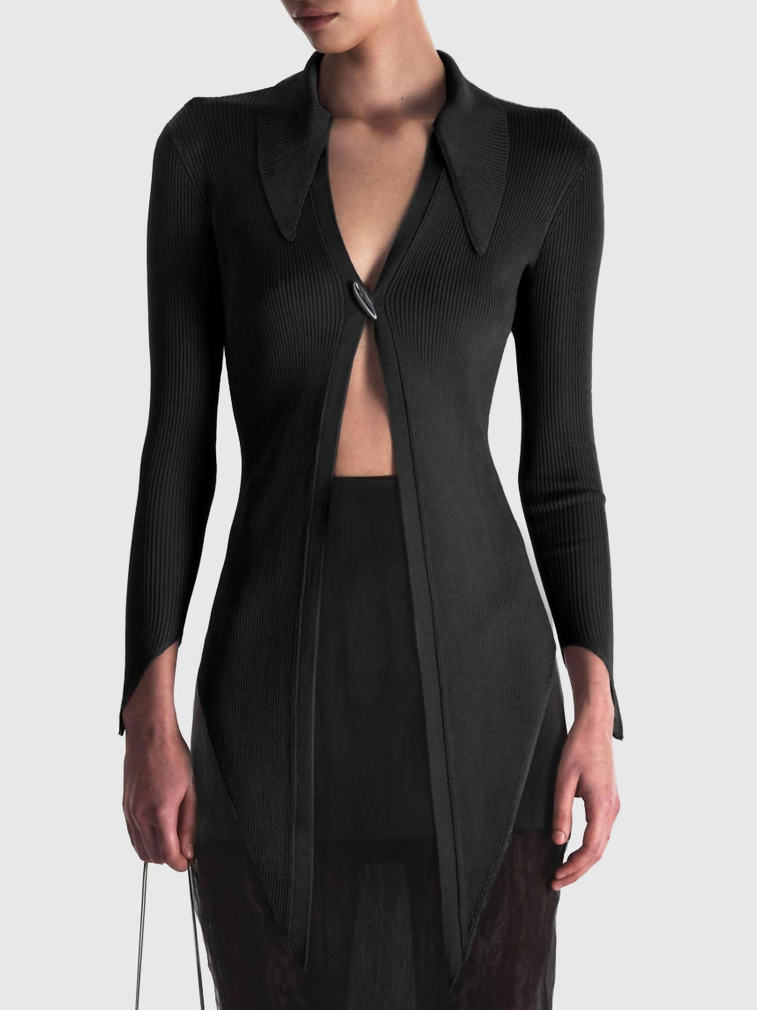 Grace Ling - Women's Angular Ribbed Knit Cardigan