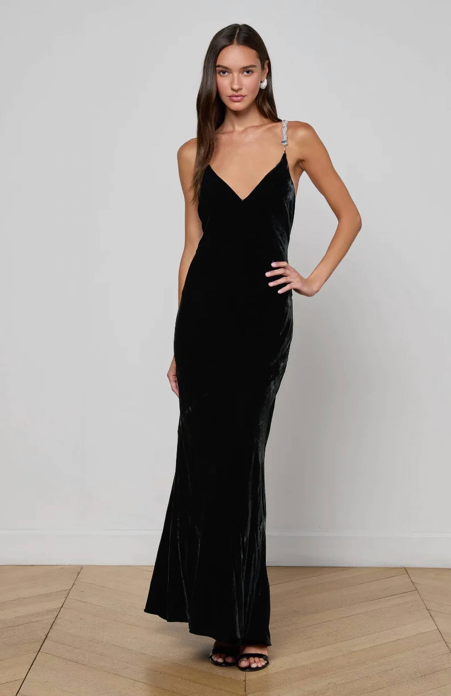 L'Agence - Saint Velvet Beaded Strap Gown