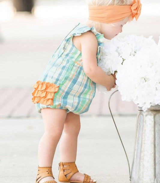 Rufflebutts - BABY GIRLS HAMPTON PLAID BUBBLE ROMPER