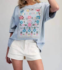 Ee:Some - Soft Washed Flower Patch Graphic T Shirt