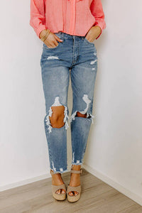 Anniewear - Beatriz High Waist Distressed Straight Leg Jeans