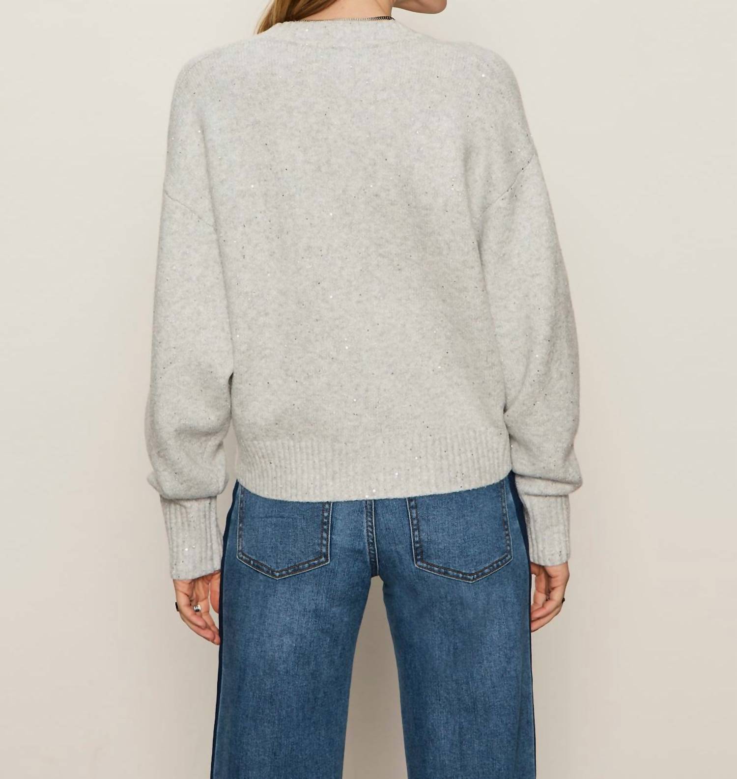 Sanctuary Shimmer Relaxed Fit Cardigan in heather grey - women's cardigan - detail view