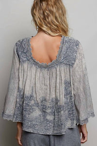 Pol - Vintage Washed Floral Lace Trim Top