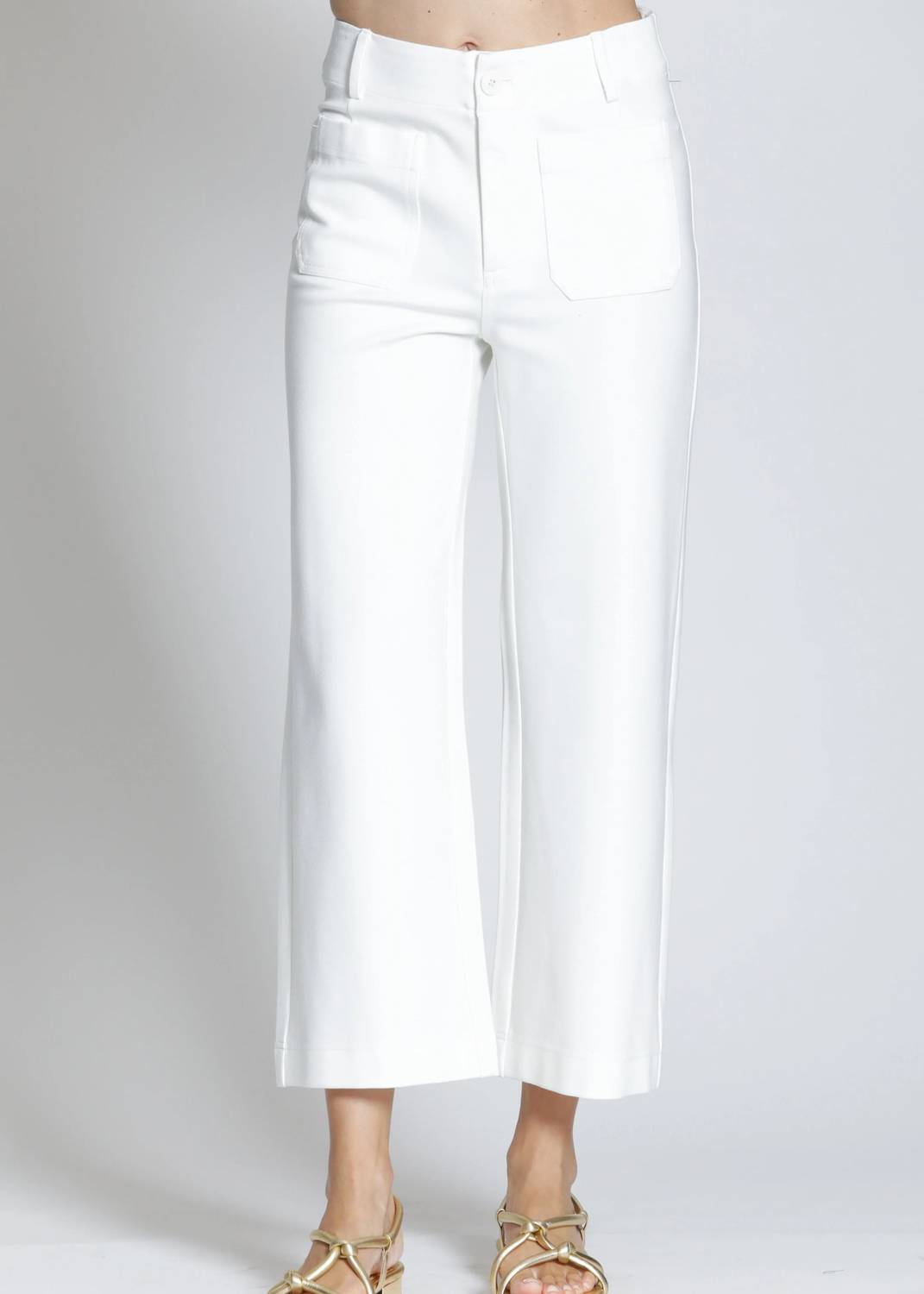 Apny - Ponte Cropped Wide Leg Pant With Patch Pocket