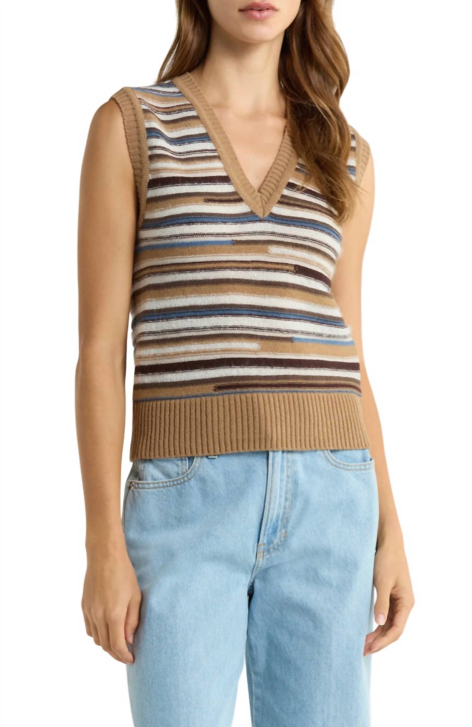 Veronica Beard Helena Knit Vest in dark acorn multi - women's jacket