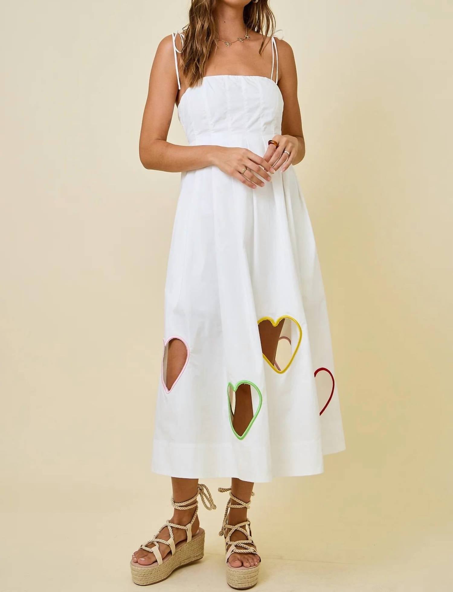 Day + Moon - Embroidered Hearts Cut Out Midi Dress